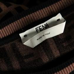 Pre Owned Fendi Brown Brown Zucca Monogram Jacquard Long Sleeve Jumper S