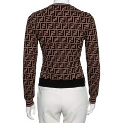 Pre Owned Fendi Brown Brown Zucca Monogram Jacquard Long Sleeve Jumper S
