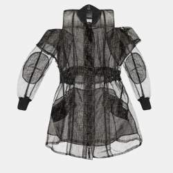 Fendi Tobacco Brown Sheer Zucca Print Cold Shoulder Parka S