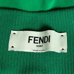 Pre Owned Fendi Green Silk & Rib Knit Trimmed Pants M
