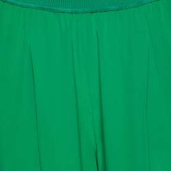 Pre Owned Fendi Green Silk & Rib Knit Trimmed Pants M