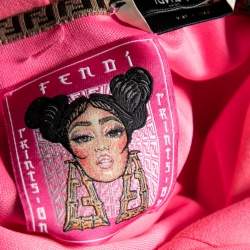 Pre Owned Fendi Pink Knit Nicki Minaj Printed and Embroidered Hoodie M