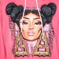 Pre Owned Fendi Pink Knit Nicki Minaj Printed and Embroidered Hoodie M