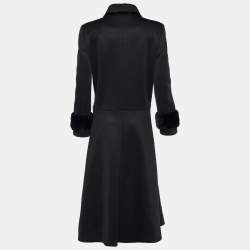 Fendi Black Synthetic Mink Fur Trim Zip Front Long Coat M