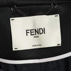 Fendi Black Synthetic Mink Fur Trim Zip Front Long Coat M