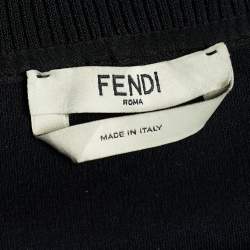 Pre Owned Fendi Black Neoprene Karlito Fur Applique Cropped Jumper M