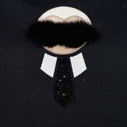 Pre Owned Fendi Black Neoprene Karlito Fur Applique Cropped Jumper M