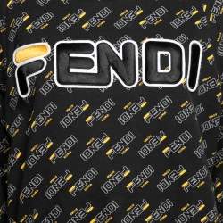 مملوكة مسبقًا Fendi Black Cotton Logo Embroidered Crewneck Sweatshirt S