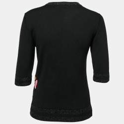 Pre Owned Fendi Black Intarsia Knit Fur Detail Crewneck Sweater S