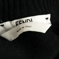 Pre Owned Fendi Black Intarsia Knit Fur Detail Crewneck Sweater S