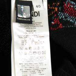 Pre Owned Fendi Black Intarsia Knit Fur Detail Crewneck Sweater S