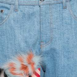 Fendi Blue Denim Fur Trimmed Monster Eye Boyfriend Jeans S