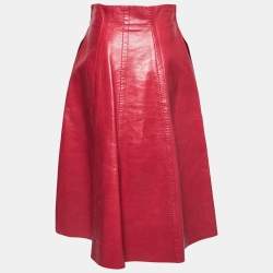 Fendi Red Leather A Line Midi Skirt M