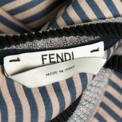 Pre Owned Fendi Blue & Beige Striped Cotton Long Sleeve Sweatshirt S