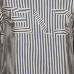 Pre Owned Fendi Blue & Beige Striped Cotton Long Sleeve Sweatshirt S