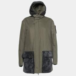 Fendi Olive Green Cotton Shearling Trimmed Long Sleeve Zipped Jacket L