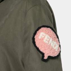 Fendi Olive Green Cotton Shearling Trimmed Long Sleeve Zipped Jacket L