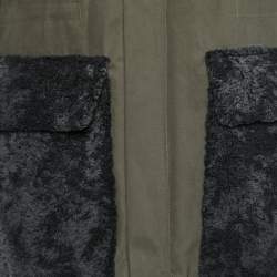 Fendi Olive Green Cotton Shearling Trimmed Long Sleeve Zipped Jacket L