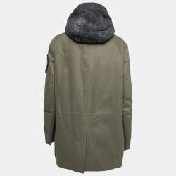 Fendi Olive Green Cotton Shearling Trimmed Long Sleeve Zipped Jacket L