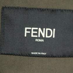 Fendi Olive Green Cotton Shearling Trimmed Long Sleeve Zipped Jacket L