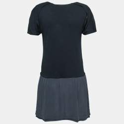 Pre Owned Fendi Navy Blue Jersey & Silk Cut-Out Sleeve Detailed Dress S