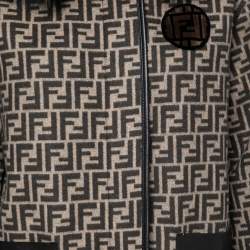 Fendi Black and Brown Logo Print Wool Fur Trim Coat XS