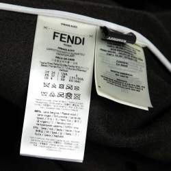 Fendi Black and Brown Logo Print Wool Fur Trim Coat XS