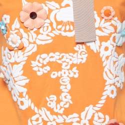 Pre Owned Fendi Orange Cotton Floral Embroidered Applique Detail Short Sleeve T-Shirt S 