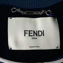 Pre Owned Fendi Blue Velvet Heart Embroidered Bomber Jacket S