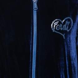 Pre Owned Fendi Blue Velvet Heart Embroidered Bomber Jacket S