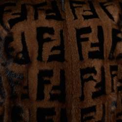 Pre Owned Fendi Brown Logo Monogram Knit Mink Detail Bomber Jacket S