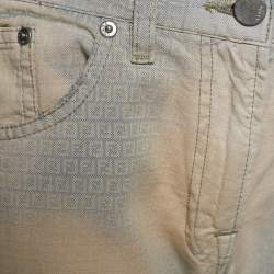 Pre Owned Fendi Vintage Cream FF Denim Straight Fit Jeans L Waist 31.5"