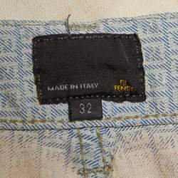 Pre Owned Fendi Vintage Cream FF Denim Straight Fit Jeans L Waist 31.5"