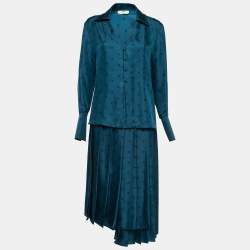 Fendi Dark Blue Karligraphy Print Silk Midi Skirt & Top Set M