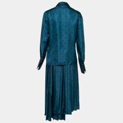 Fendi Dark Blue Karligraphy Print Silk Midi Skirt & Top Set M