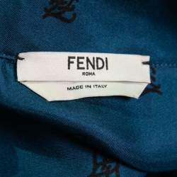 Fendi Dark Blue Karligraphy Print Silk Midi Skirt & Top Set M