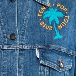 Pre Owned Fendi Blue Logo-Embroidered Denim Jacket S
