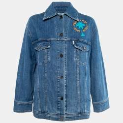 Pre Owned Fendi Blue Logo-Embroidered Denim Jacket S