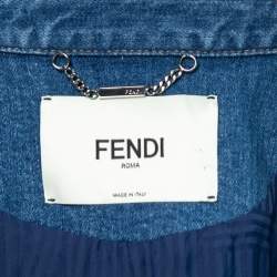 Pre Owned Fendi Blue Logo-Embroidered Denim Jacket S