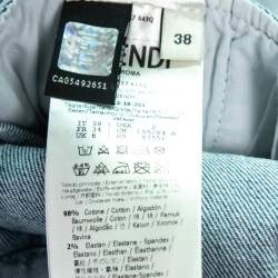 Pre Owned Fendi Blue Logo-Embroidered Denim Jacket S