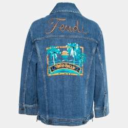 Pre Owned Fendi Blue Logo-Embroidered Denim Jacket S