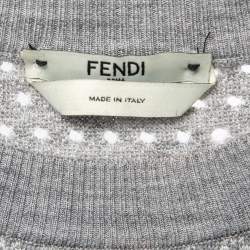 Pre Owned Fendi Grey Gradient Perforated Cashmere Knit Pullover Top S