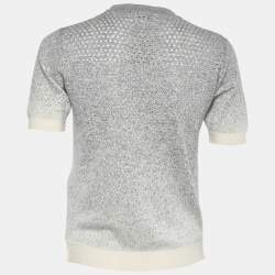 Pre Owned Fendi Grey Gradient Perforated Cashmere Knit Pullover Top S