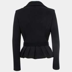 Pre Owned Fendi Black Wool Pleated Detail Belted Blazer M