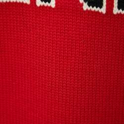 Pre Owned Fendi Red Intarsia Logo Fleece Wool Turtle Neck Sweater S