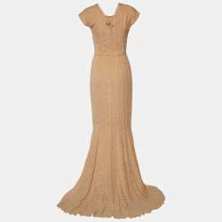 Pre Owned Fendi Light Orange Silk Fil Coupe Trail Gown M