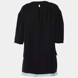 Pre Owned Fendi Black Silk Crepe Stripe Paneled Tunic S