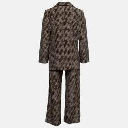 Fendi Brown Zucca Print Silk Pajama Top & Pants Set XS Fendi