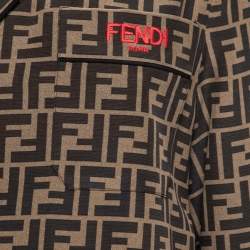 Fendi Brown Zucca Print Silk Pajama Top & Pants Set XS