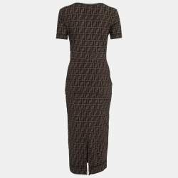 Pre Owned Fendi Brown Zucca Monogram Mesh Sheath Dress M 